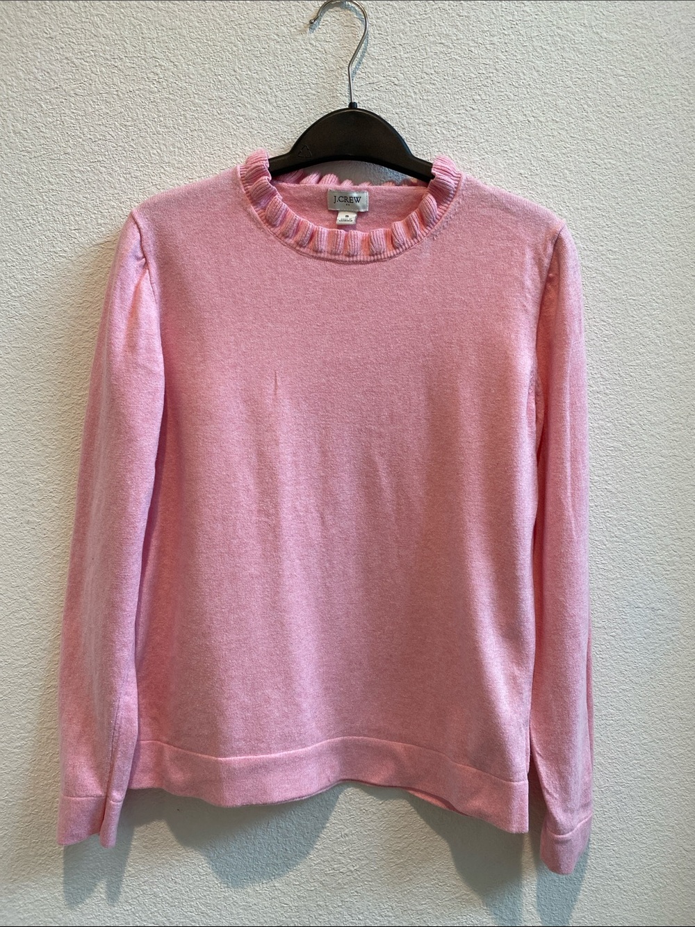J. Crew Light Pink Ruffle-Trim Crewneck Sweater